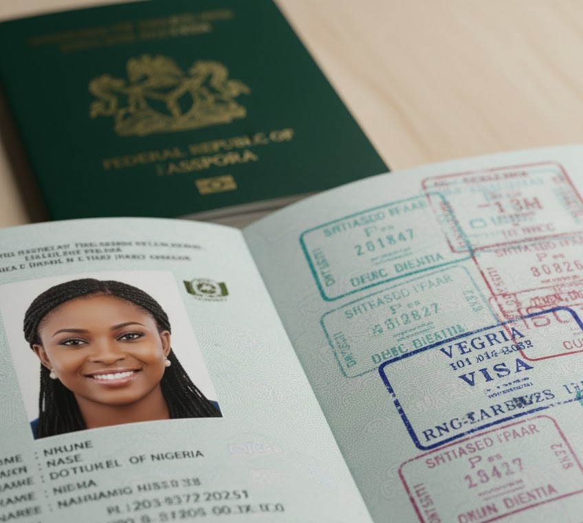 A close-up of a Nigerian passport and a NIN slip.